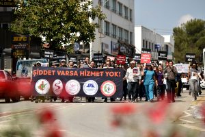 Sağlıktaki 4 meslek örgütü şiddet yasası talebiyle Meclis önünde eylem yaptı