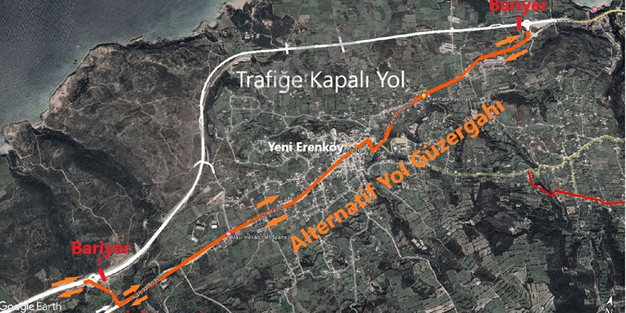 Yeşilköy ile Yenierenköy kavşağı arasındaki yol 22 Eylül’e kadar araç trafiğine kapatılacak