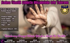 2023’te kadına şiddet vakası istatistikleri. “1 cinayet, 423 fiziksel şiddet, 181 sözlü şiddet, 17 cinsel şiddet”